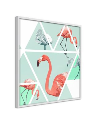 Poster  Tropical Mosaic with Flamingos (Square)